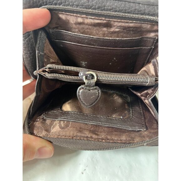 Brighton Crossbody Organizer Brown Pebbled Leather Decorative Chain Hardware - Picture 6 of 15